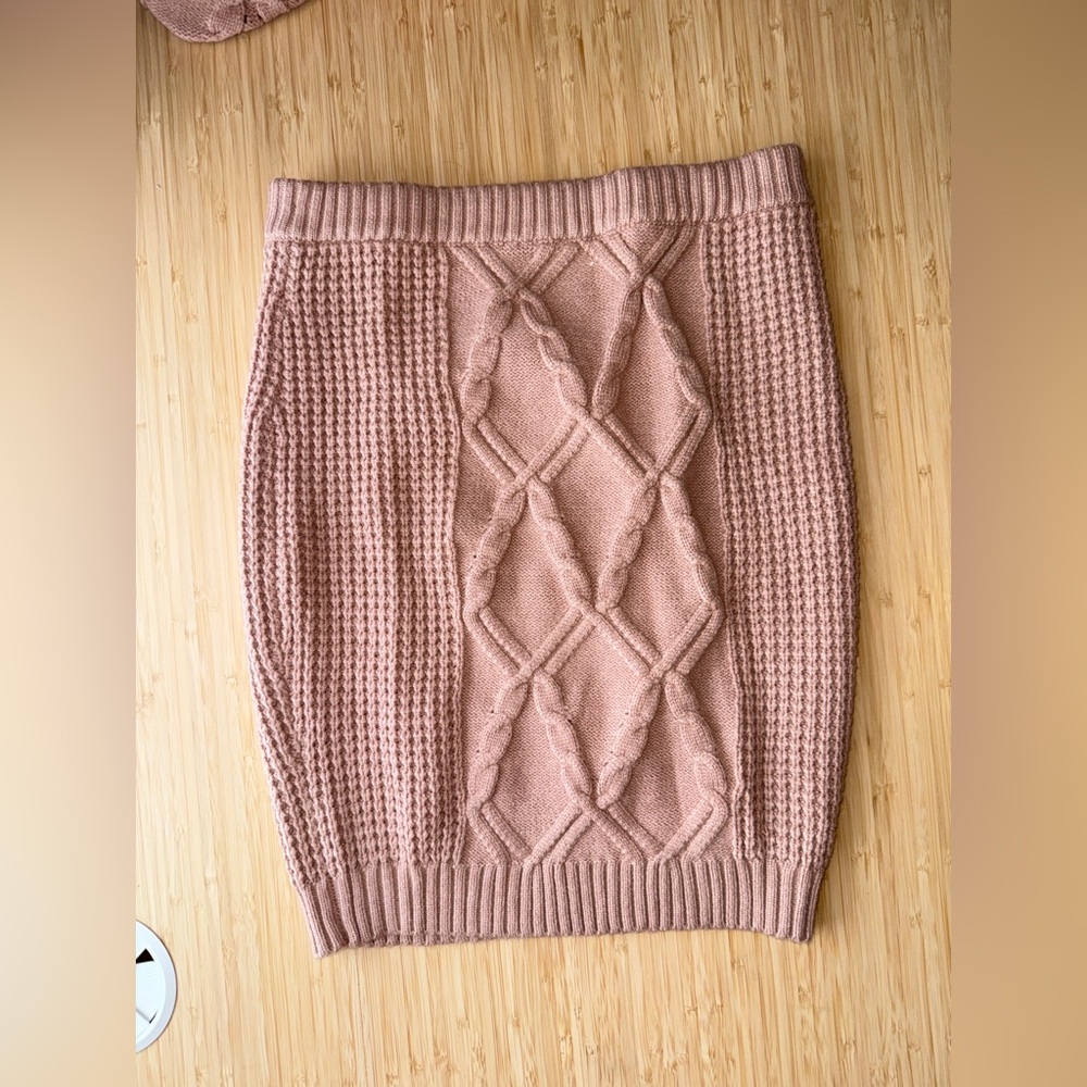 Lulu's Blush Pink Cable Knit Sweater and Skirt Two Piece Set - Picture 6 of 16